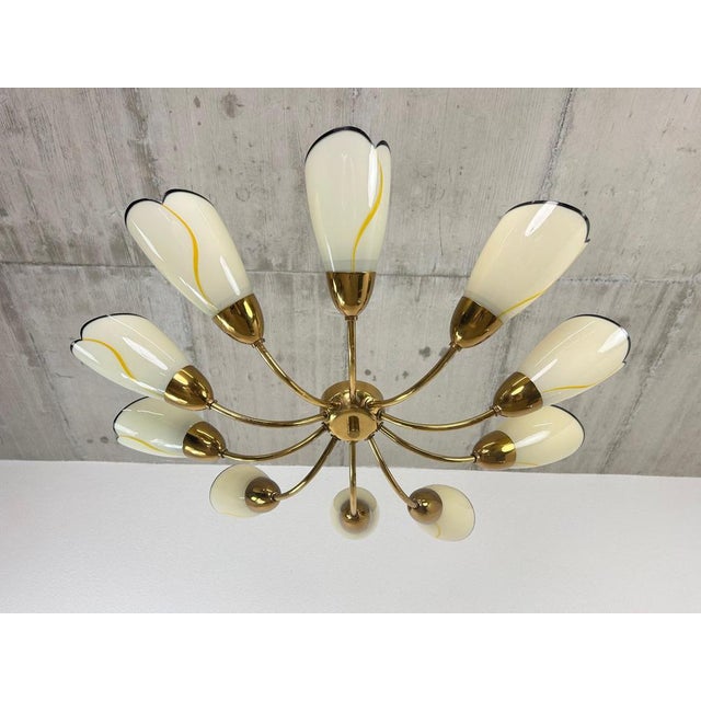 Large mid-century modern chandelier by Instala Děčín in very nice original condition. This piece is attributed to the...