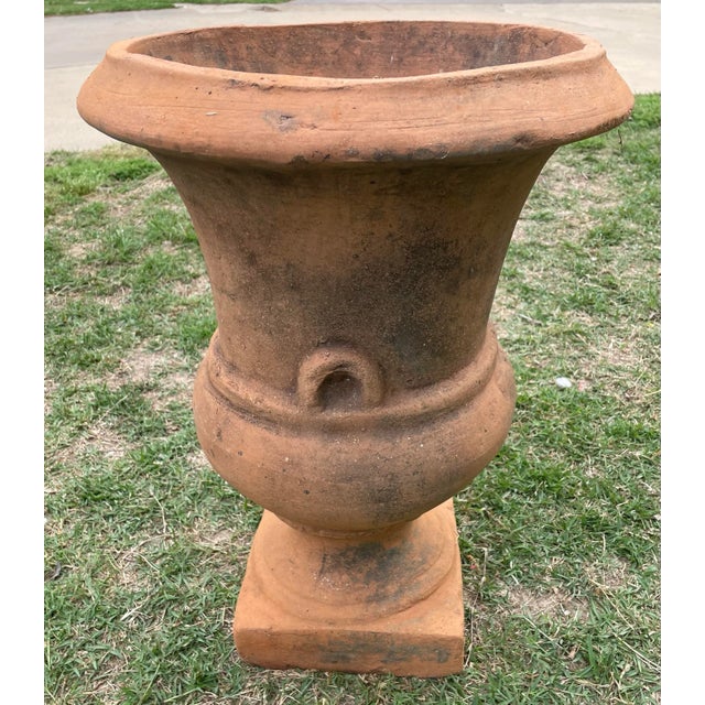 Terra Cotta Vintage Aged Urn Style Tall Terra Cotta Planter For Sale - Image 8 of 11