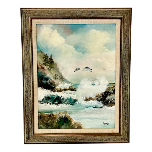Mid-Century Impressionist Coastal Seascape Original Oil Painting, “Old North Sea”. For Sale