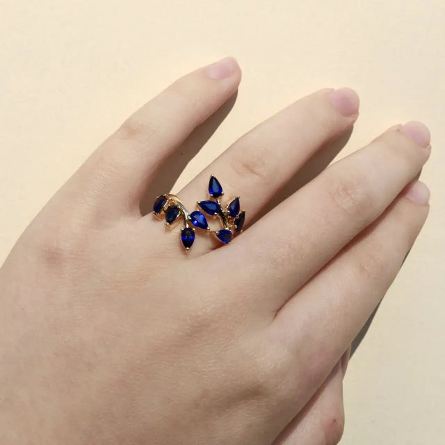 Not Yet Made - Made To Order Nina Zhou Sapphire Branch Leaves Ring in 14k Yellow Gold, size 10 For Sale - Image 5 of 10