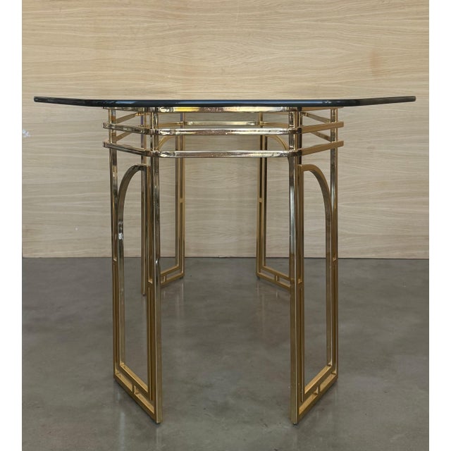 Mid Century Modern Italian Geometrical Brass Dining Table with Glass Top For Sale - Image 10 of 18