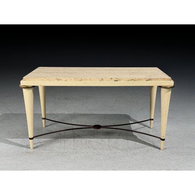 Neoclassical Neoclassical, Coffee Table, Travertine, Wood, Bronze, Usa, 1960s For Sale - Image 3 of 10