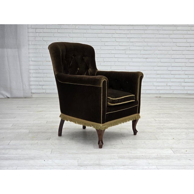 Scandinavian Armchair in Green Velour and Ash For Sale - Image 9 of 18