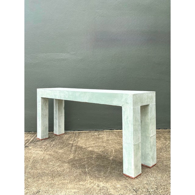 Vintage Linen Buon Fresco Faux Finished Console Table in Venetian Green For Sale In West Palm - Image 6 of 12