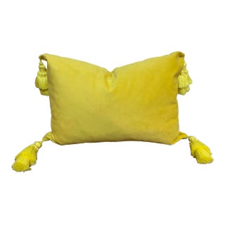 Contemporary Velvet Pillow Cover With Handmade Fringe For Sale