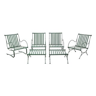 Set of Four o.w. Lee Iron Garden Lounge Chairs and Two Ottomans For Sale