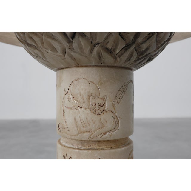 Stone Carved Alabaster Pedestal with Engraved Figures, Italy, 1900s For Sale - Image 7 of 11