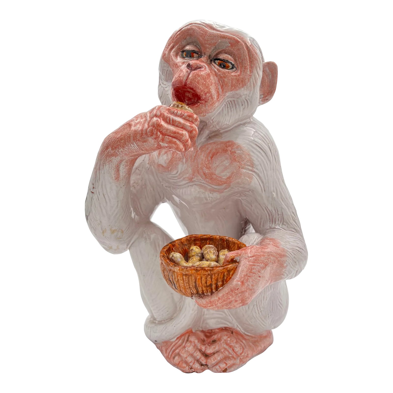 Mid-Century Italian Glazed Terracotta Monkey With Peanuts Figurine ...