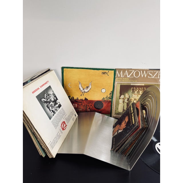 Arc Wave Vinyl Record Stand in Brushed Stainless Steel by Veliento For Sale - Image 7 of 9