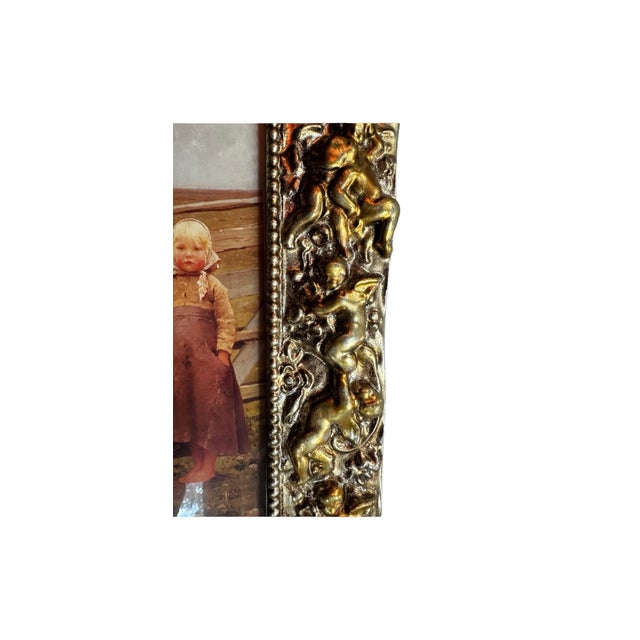 Large Vintage Picture Frame Made in Italy Gold Cherubs For Sale - Image 11 of 12