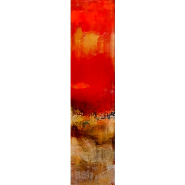 The artwork "Summer 2, 2024" features a vibrant interplay of warm reds and earthy tones, evoking the essence of a sun-...