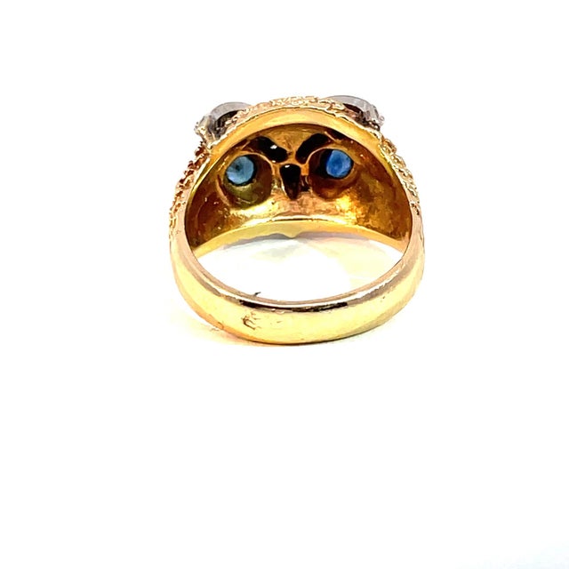 Late 20th Century Late 20th Century Estate 14k Two-Tone Gold Sapphire Eyes & Diamond Owl Design Ring, Size 9 For Sale - Image 5 of 6