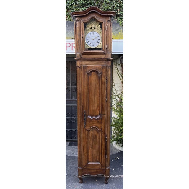 Antique 18th C French Provincial Walnut Tall Case Clock by J Cermann Chatillon Sur Seine For Sale In Los Angeles - Image 6 of 12