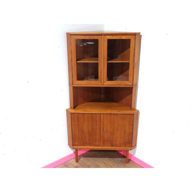 Mid-Century Modern 1960s Mid Centuy Modern Vntage Teak Corner Display Cabinet Danish For Sale - Image 3 of 11