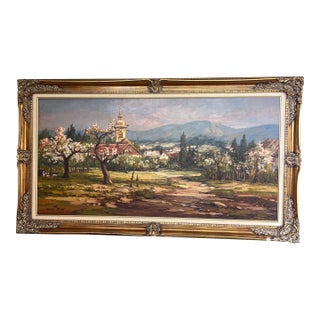 Late 20th Century 20 Th Century Oil on Canvas Signed Framed by Bela Bodo Hungarian / American Artist Titled After the Rain in Csobanka For Sale