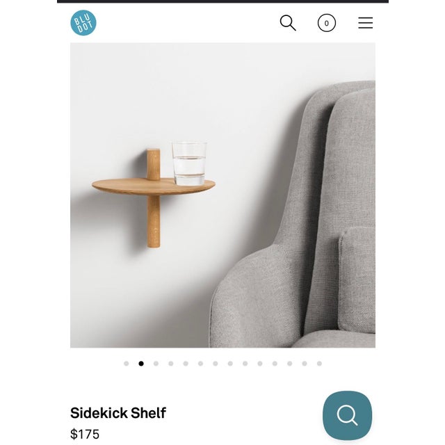 New and in original box. White oak unique round wall shelf from Blu Dot modern furniture designer.