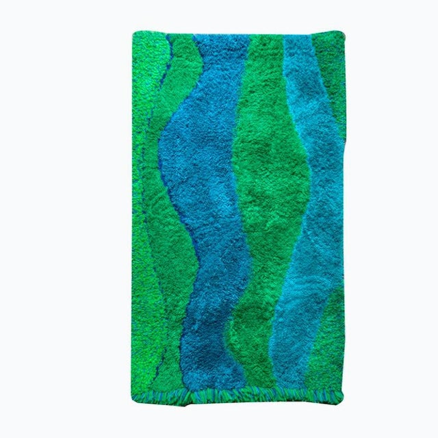 Textile Vintage Handmade Pop Art Wall Hanging in Blue & Green Wool, 1970s For Sale - Image 7 of 7