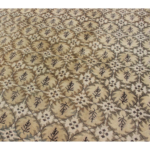 1950s Vintage Turkish Modern Rug With Repeating Geometric Pattern in Beige, Brown, and Soft Gray Tones For Sale - Image 5 of 11