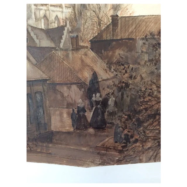 1940s Vintage Illustration Art St Rumbold Flanders, Christmas Card Art, Signed For Sale - Image 5 of 7