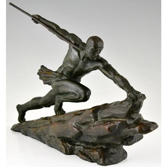 Green Pierre Le Faguays, Art Deco Athlete with Spear, 1927, Bronze For Sale - Image 8 of 12