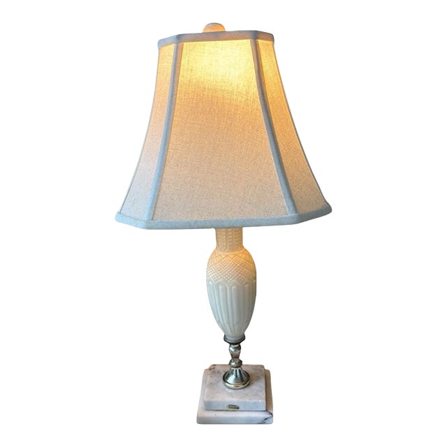 Milk Glass Lamp With Marble Base For Sale