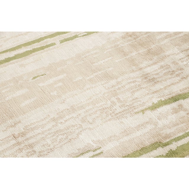 Beige Contemporary Beige Green Runner Geometric Floral Silk Rug by Rug & Kilim For Sale - Image 8 of 11