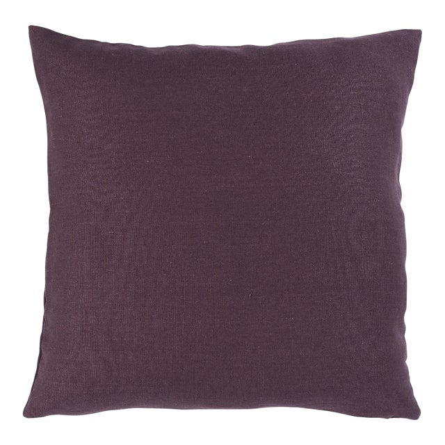 Schumacher Jumi Stonewashed Linen 22" Pillow In Aubergine For Sale