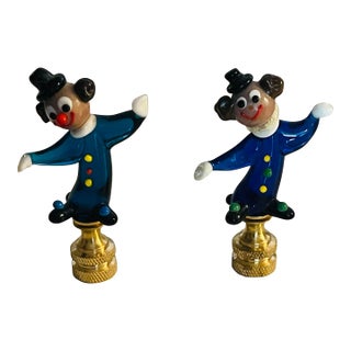 1960s Pair Art Glass Clown Lamp Finials For Sale