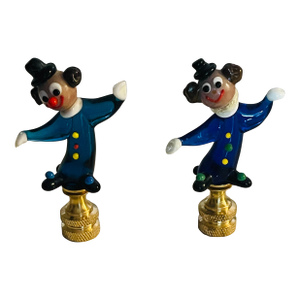 1960s Pair Art Glass Clown Lamp Finials