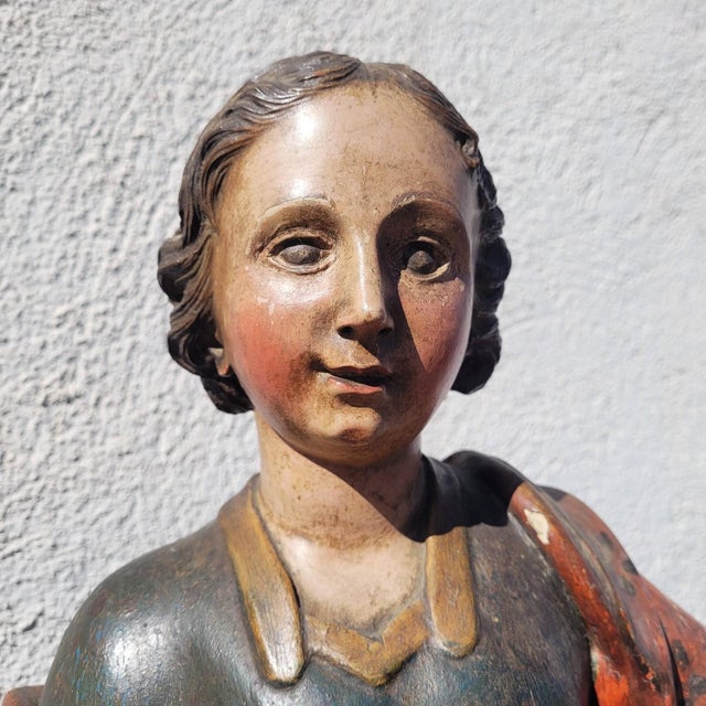 Polychrome Carved Saint Statues, 17th Century, Wood For Sale - Image 3 of 18