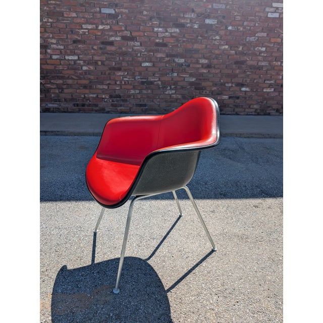 Herman Miller 1970s Pair of Red Eames Herman Miller Padded Arm Shell Chairs For Sale - Image 4 of 16