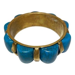 1970s Vintage Turquoise and Brass Chunky Bangle For Sale