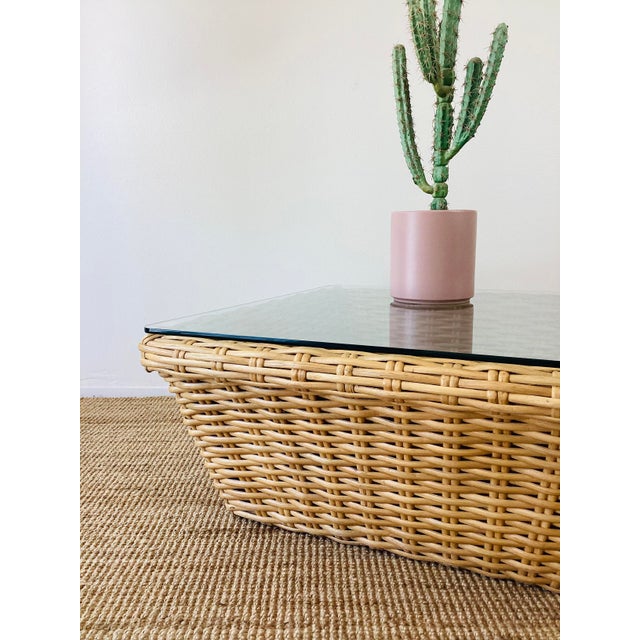 Vintage 1980s Woven Rattan / Reed Square Coffee Table McGuire Style For Sale - Image 9 of 11