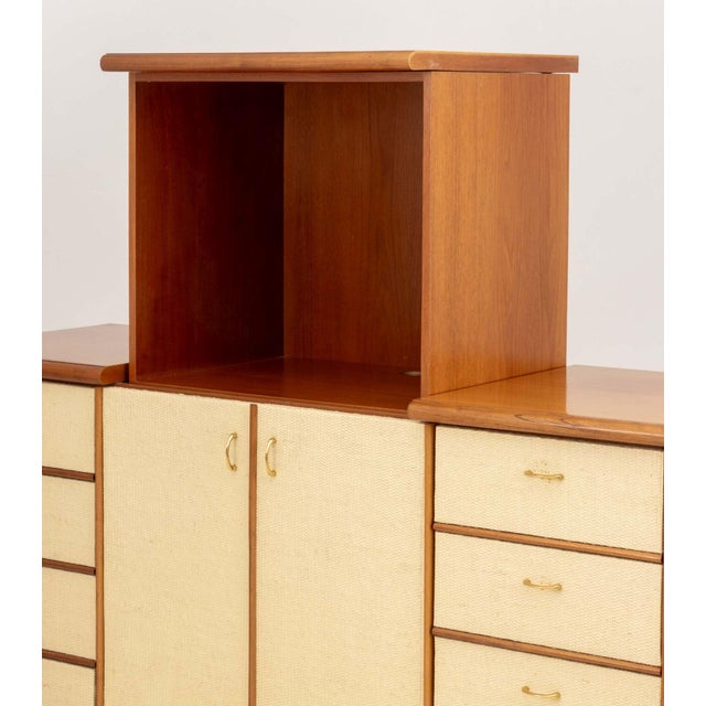 Mid 20th Century Gabriella Crespi Style Vintage Wicker and Walnut Tv Cabinet For Sale - Image 5 of 12