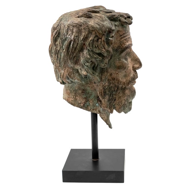 Grand Tour Grand Tour Style Verdigris Patinated Bronze Classical Head Fragment For Sale - Image 3 of 5