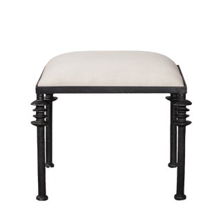 Modern Bench With Linen Upholstered Top For Sale