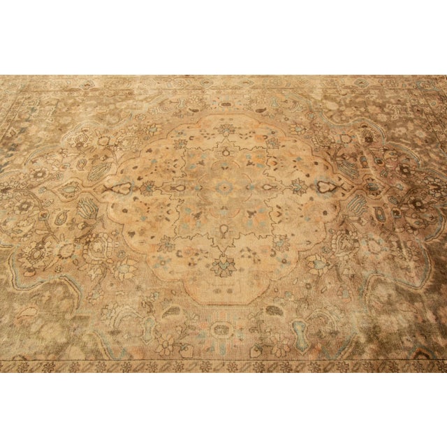 Textile Vintage Tabriz Handmade Beige Medallion Floral Wool Rug For Sale - Image 7 of 8