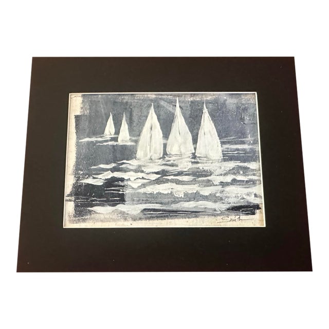 “Silver Regatta” Signed Sailboat Painting by Nancy Smith For Sale