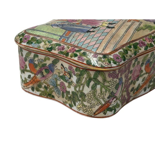 Asian Vintage Famille Rose Enamel Figural Scenery Rectangular Shape Porcelain Box For Sale - Image 3 of 10