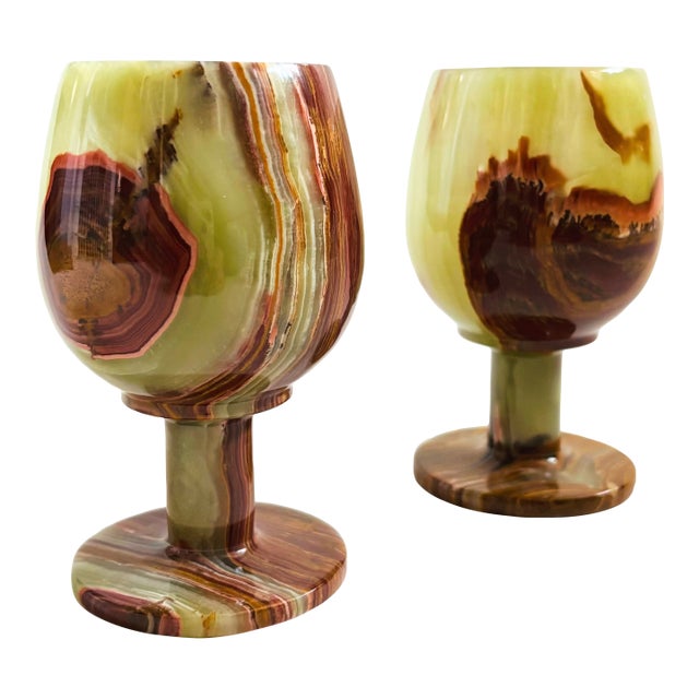 Onyx Wine Goblets - Set of 2 For Sale