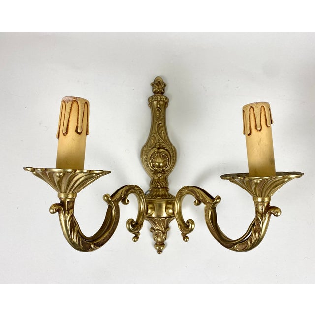 Metal Vintage Single Carved Bronze Candelabra Wall Light Sconce, Belgium, 1960s For Sale - Image 7 of 7