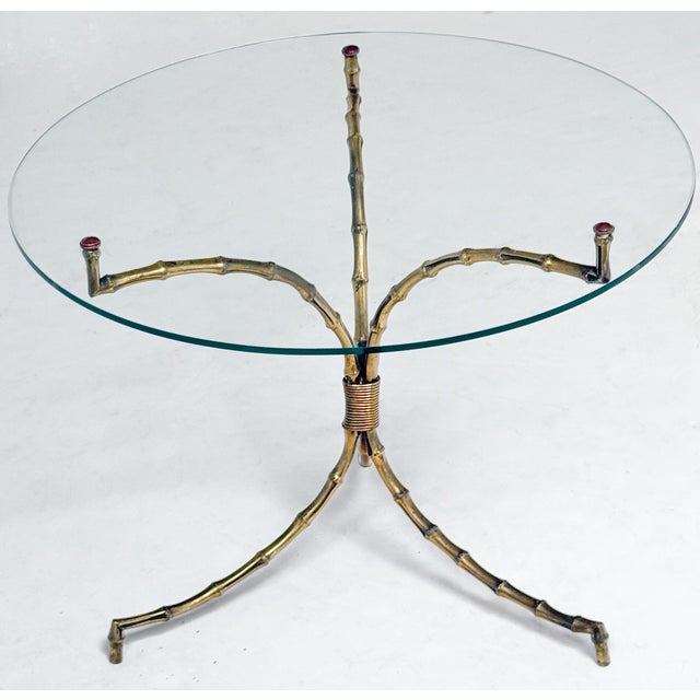 French Maison Baguès Cocktail Table With Glass Top Over Faux Bamboo Base of Brass For Sale - Image 3 of 10