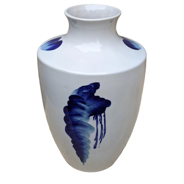 Late 20th Century Modern Blue and White Brushstroke Porcelain Vase For Sale - Image 5 of 12