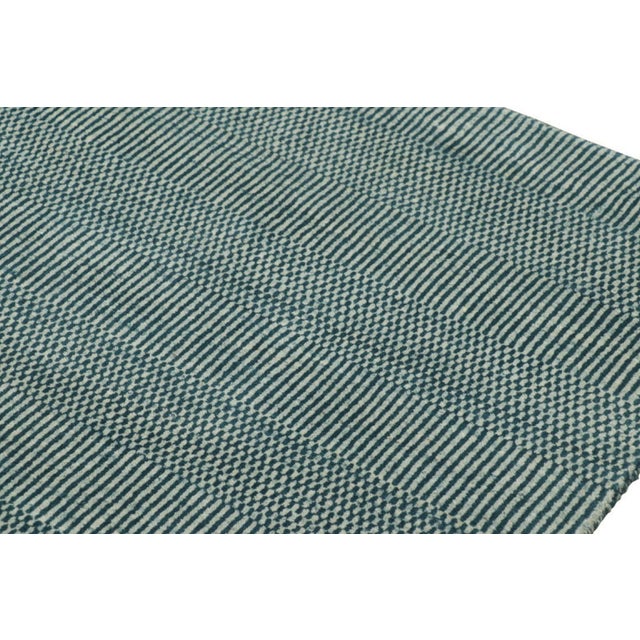 Late 20th Century Rug & Kilim’s Modern Rug in Blue and Cream, With Stripes and Geometric Patterns For Sale - Image 5 of 8