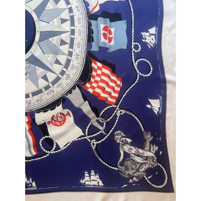Navy Blue Hermès Silk Scarf “Sextants” 1981 For Sale - Image 8 of 10