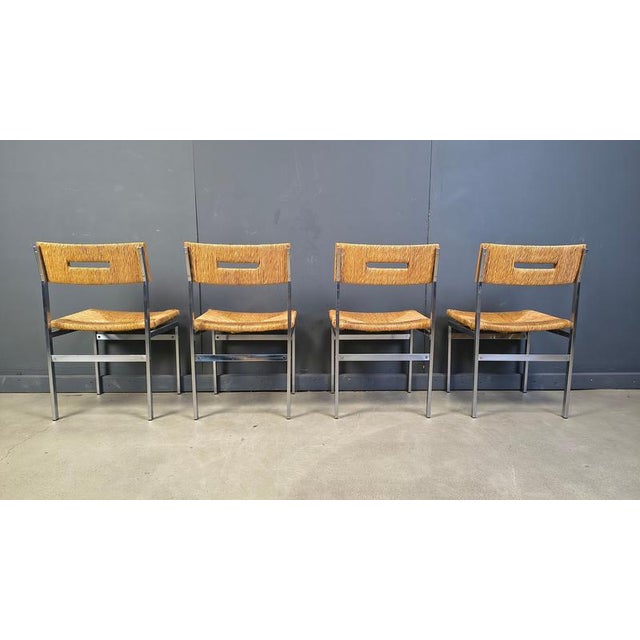 Belgian Wicker and Chrome Dining Chairs, 1970s, Set of 4 For Sale - Image 3 of 15