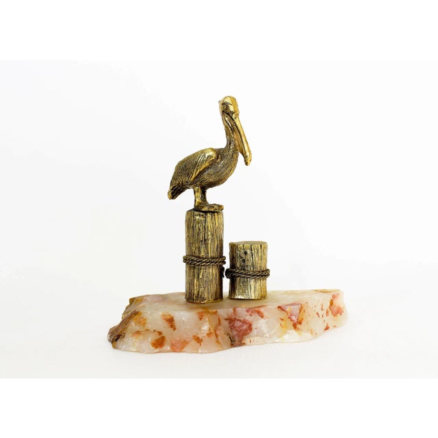 Vintage Brass Seagull Mounted on Alabaster Stone Figurine For Sale In Miami - Image 6 of 7