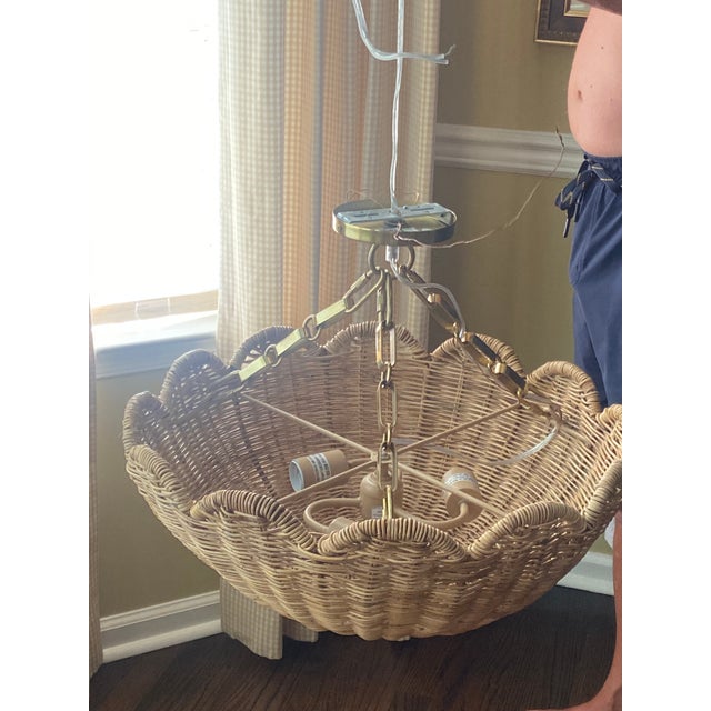 Serena & Lily Rattan Chandelier For Sale - Image 4 of 5