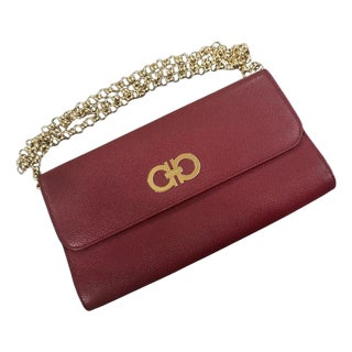 21st Century High Quality Red Leather and Brass Shoulder Bag by Ferragamo For Sale