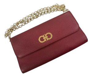 21st Century High Quality Red Leather and Brass Shoulder Bag by Ferragamo